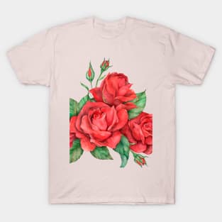 Hand-drawn red rose flower T-Shirt